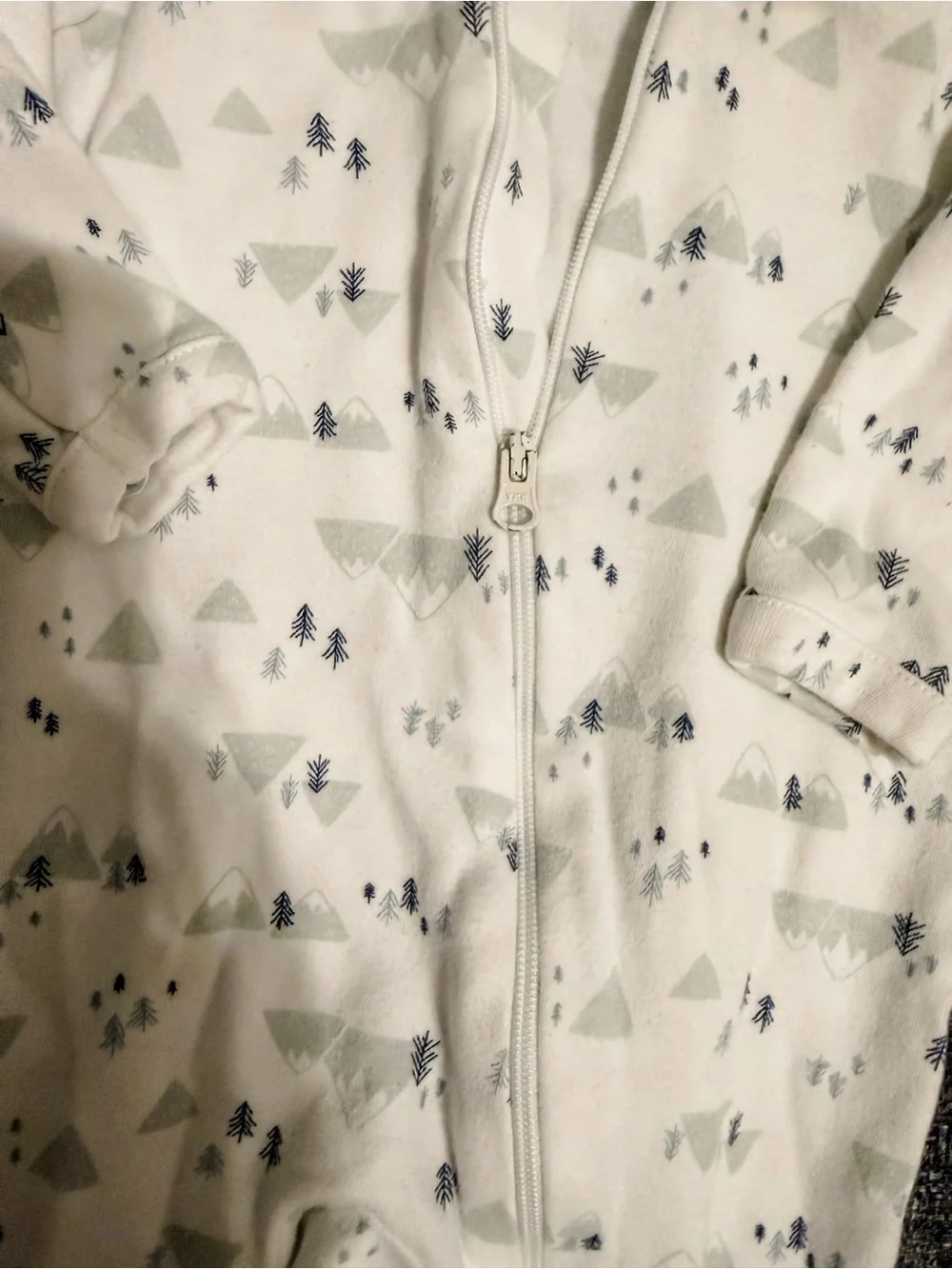 Nordstrom Baby Cream Footed One-Piece with Gray Tree & Mountain Print